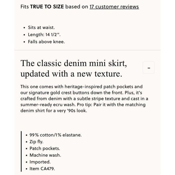 J.CREW Mini Skirt Women 28 Ecru Textured Denim NEW Button Front Pockets CA479 - Picture 15 of 15